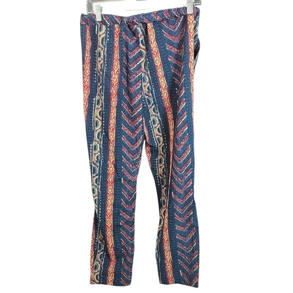 Lauren Ralph Lauren Dress Pants Red Navy Tribal Straight Leg Pull On sz 8 Petite - Picture 2 of 8